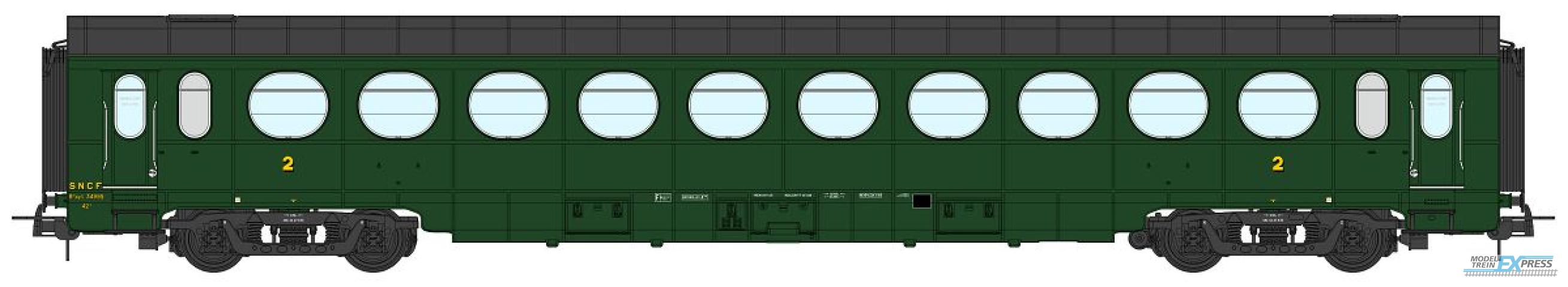 REE models VB-498 Voiture Allégée ÉTAT, B10, vert 306, SNCF Ep.III B (Nouveau N° de Voiture)