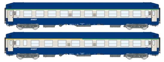 REE models VB-514 Set de 2 UIC B9c9X + A4c4B5c5 TH Bleue Ep.V Logo NOUILLE Cartouche Corail