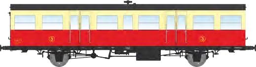 REE models VB-543 « Sud-Ouest » 15m 3rd class railcar XR trailer, red/cream with stove, period IIIa