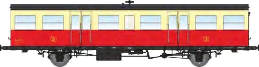 REE models VB-545 « Sud-Ouest » 15m 3rd class railcar XR trailer, red/cream with stove, period IIIa