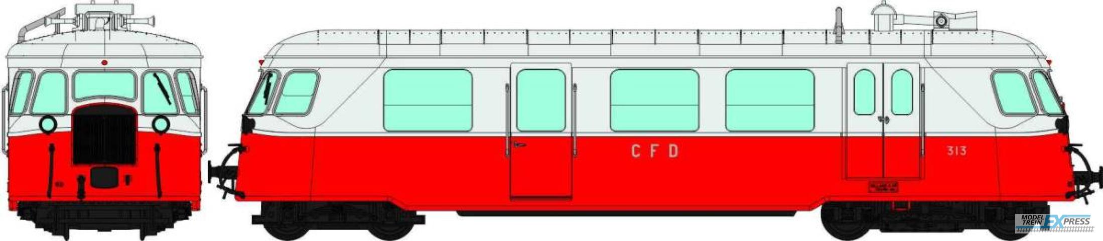 REE models VM-001 BILLARD Railcar CFD N°313, 2 Lights, Red/Cream Era III - ANALOG