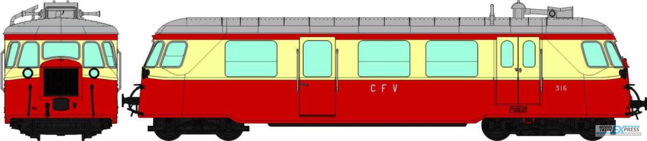 REE models VM-003S BILLARD Railcar CFV Tourist N°316, 2 Lights, Ruby/Cream, Alu Roof Era IV - DCC Sound