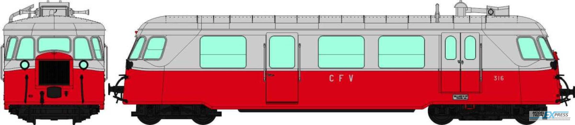 REE models VM-004S BILLARD Railcar CFV N°316, 2 Lights, Red/Grey Era V-VI - DCC Sound