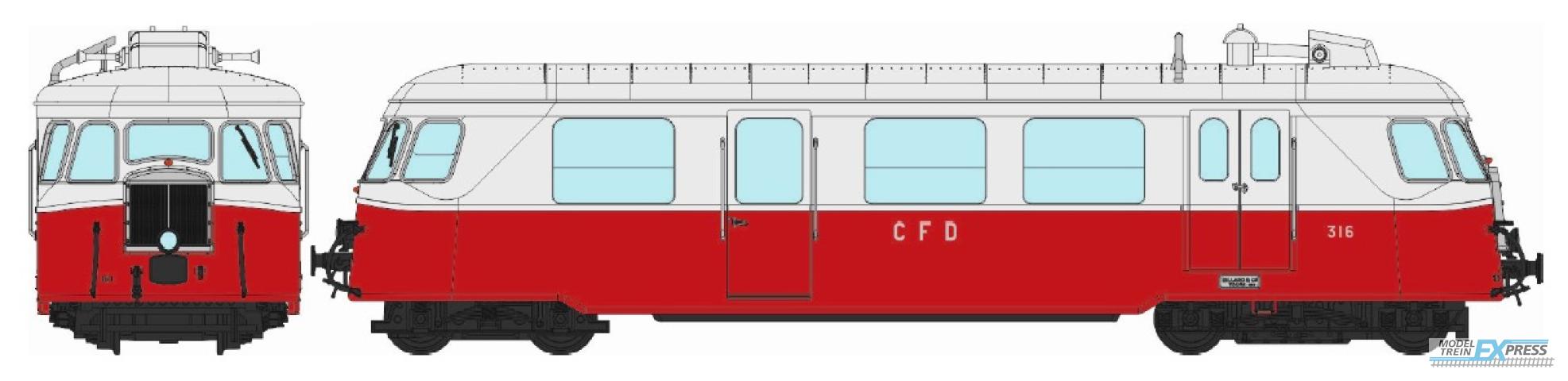 REE models VM-006 BILLARD Railcar of the CFD N°316, 1 Light, Red/Grey Era III - ANALOG