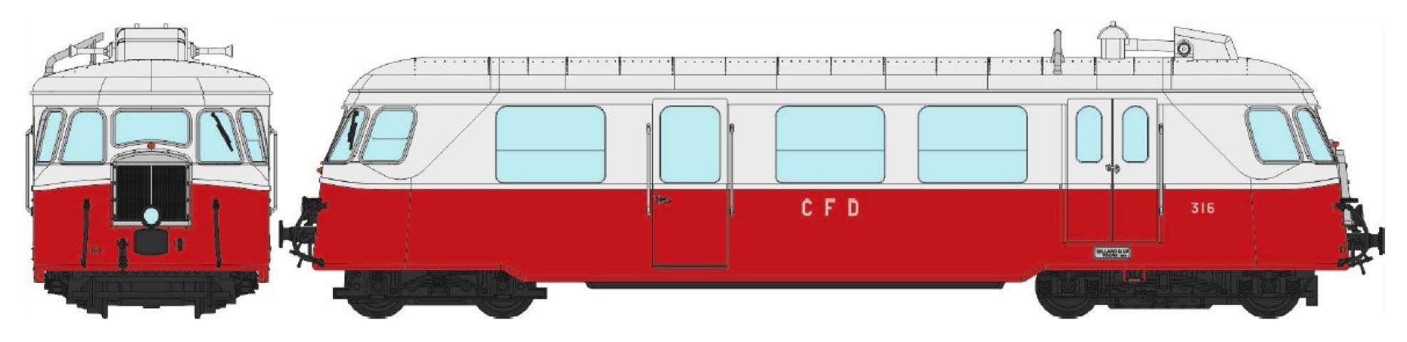 REE models VM-006S Autorail BILLARD des CFD N°316, 1 Phare, Rubis/Gris Ep.III - DCC Sonorisé
