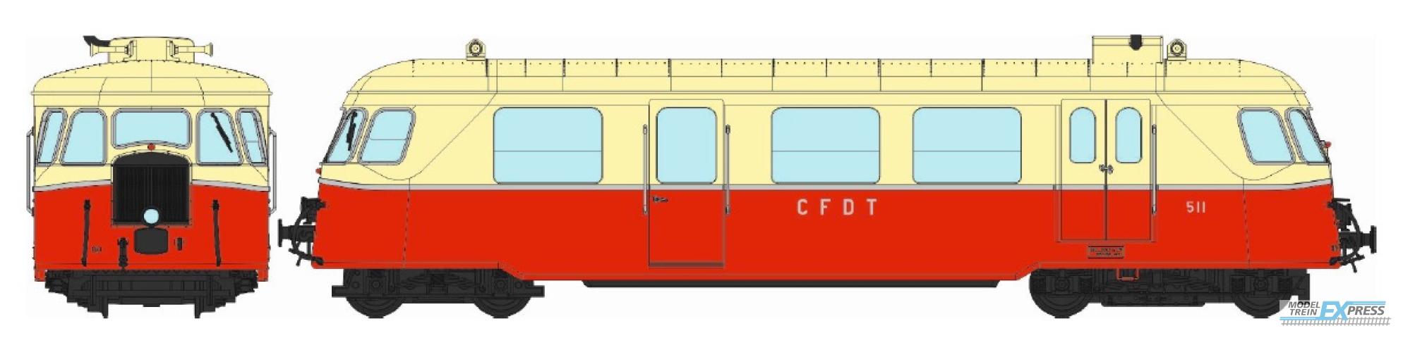REE models VM-008 BILLARD Railcar of the CFDT N°511, 1 Light, Red/Cream Era III - ANALOG