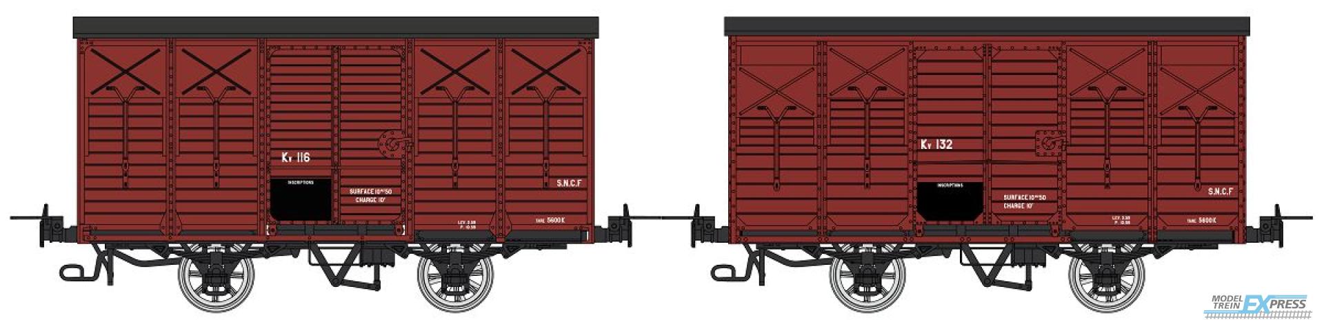 REE models VM-029 Set of 2 Covered Wagon, Roof 2 slopes, UIC Red, SNCF Kv 116 & Kv 132