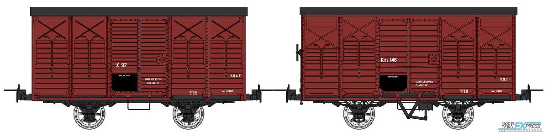REE models VM-030 Set of 2 Covered Wagon, Round roof & roof 2 slopes, UIC Red, SNCF K 97 & Kifv 146