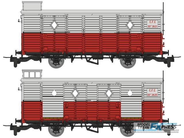 REE models VM-047 Set of 2 Luggage Cars CFC Red/Grey n°2621 (doors closed) & n°2625 (2 opened doors) Era. III-IV