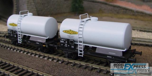 REE models WB-043 SET with 2 TANK CARS : Welded tank, Cushion wheelboxes, with brakes 'SIMOTRA' and Welded tank, Cushion wheelboxes, without brakes, 'SIMOTRA' Era III