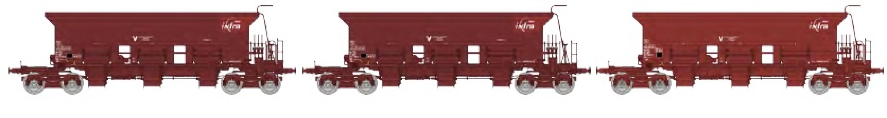 REE models WB-1023 Set of 3 ballast hopper Uas SNCF INFRA N°80 87 977 7 079-5 / N°80 87 977 7 198-3 / N°80 87 977 7 567-9 Era V-VI