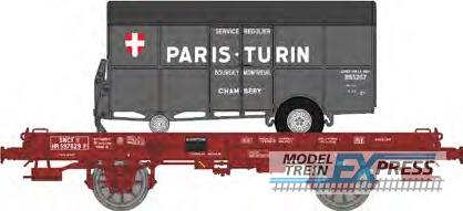 REE models WB-649 UFR Mono-Porteur rouge, spoked wheels N?597829 + Trailer  ? PARIS TURIN ? Era III