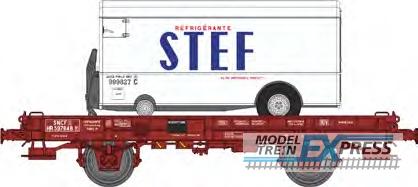 REE models WB-650 UFR Mono-Porteur rouge, plain wheels N°597848 + Refrigerator Trailer « STEF » Era III
