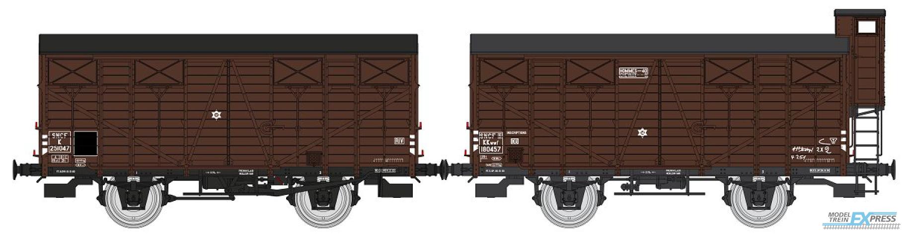 REE models WB-689 SET of 2 CLOSED Wagons OCEM 19, N°K 251047, plain wheels, closed shutters and N°KKwwf 180457, plain wheels, closed