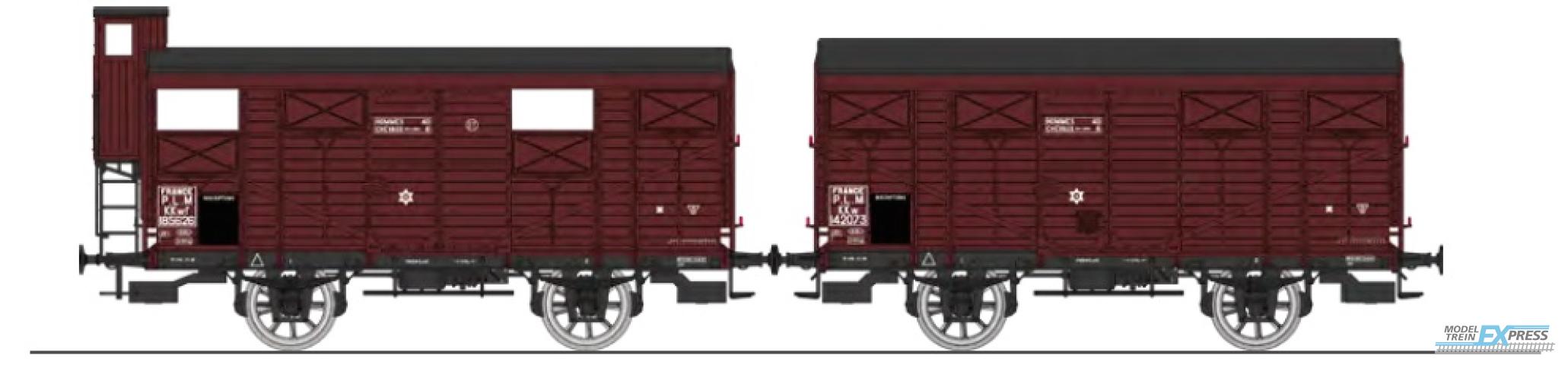 REE models WB-696 Set of 2 PLM 20 T Closed Wagon Sideros red, N° KKwf 185626 with brakesman home and N° KKw 142073, PLM Era II