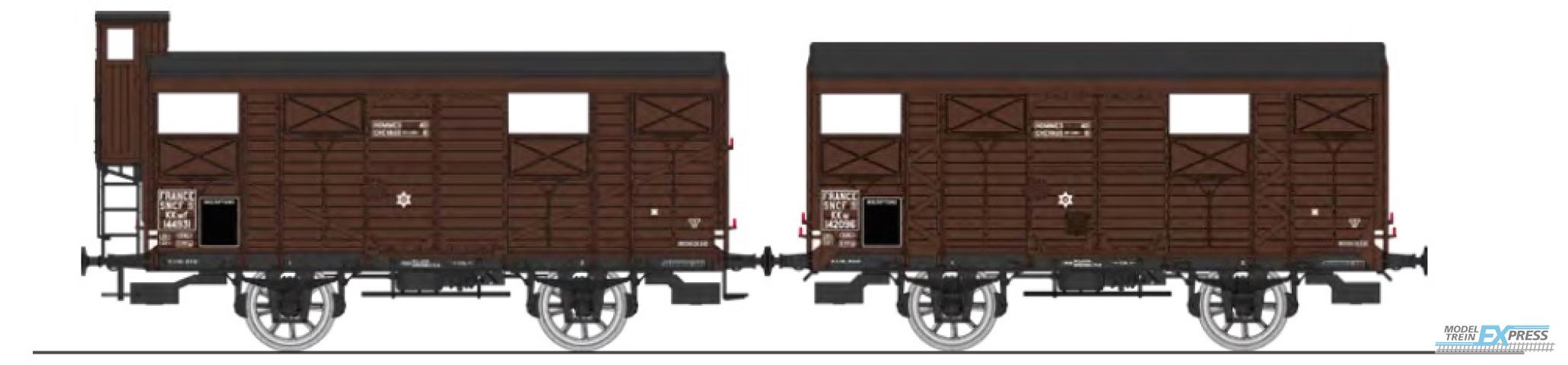 REE models WB-698 Set of 2 PLM 20 T Closed Wagon brown, N° KKwf 144931 with brakesman home et N° KKw 142096 with Z body