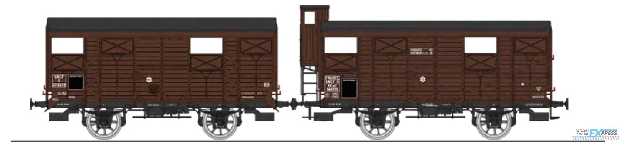 REE models WB-701 Set of 2 PLM 20 T Closed Wagon brown, N° K 373575 with Z body reinforcements, et N° Kf 391789 with brakesman home,