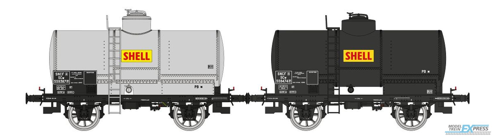 REE models WB-706 Set of 2 Tank Wagon SHELL, Alu, black frame, SNCF Era III