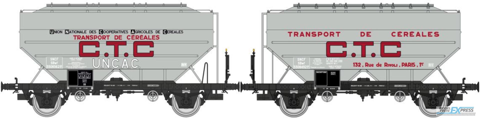 REE models WB-723 Set of 2 Grain wagons CTC & CTC UNAC, grey, black frame, Era III