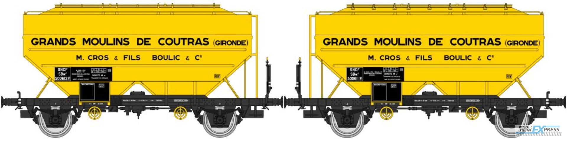 REE models WB-727 Set of 2 Grain wagons « GRANDS MOULINS DE COUTRAS », yellow, black frame,  Era III