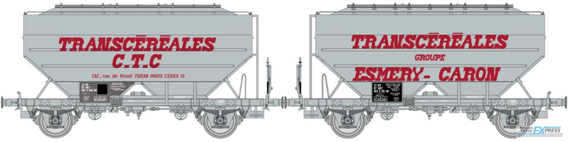 REE models WB-729 Set of 2 Grain wagons Transcéréales ESMERY-CARON & CTC, grey, Era IV