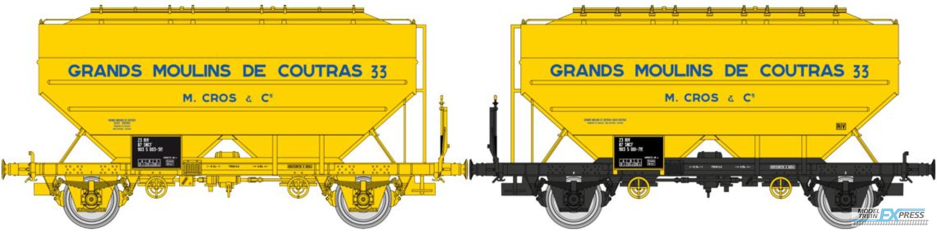 REE models WB-732 Set of 2 Grain wagons « GRANDS MOULINS DE COUTRAS », yellow, Era IV