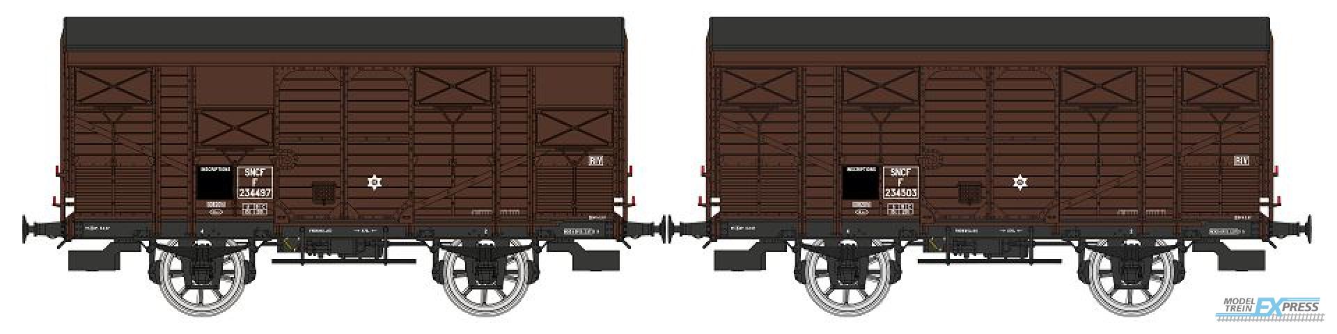REE models WB-739 Set of 2 Vegetables wagons 14 T PLM brown wagon 540, N° F 234497 & N° F 234503, SNCF Era III B