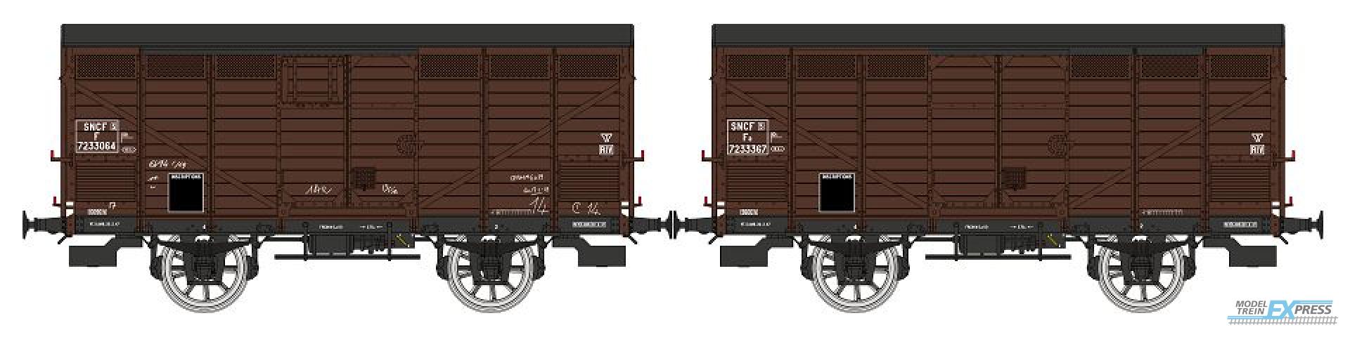 REE models WB-745 Set of 2 Vegetables wagons 1936 rebuilt PLM, N° F 7233064 & N° F 7233367, SNCF Era III A