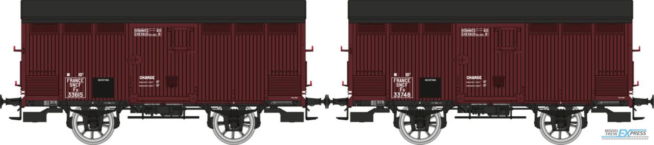 REE models WB-761 Set of 2 Vegetables wagons 10 T PLM, red Sideros, N° Fa 33615 & Fa 33748, FRANCE SNCF Era A