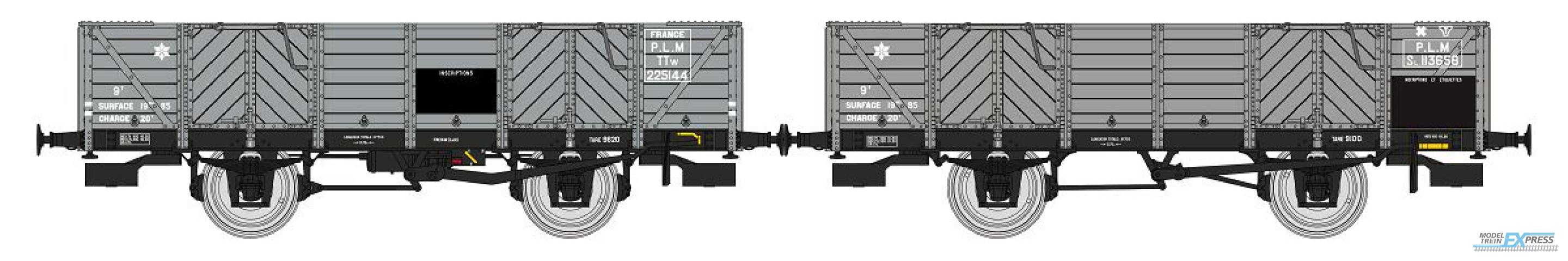 REE models WB-811 Set of 2 PLM Gondola 4 doors, wood, grey, TTw 225144 et SL 113658 PLM Era II