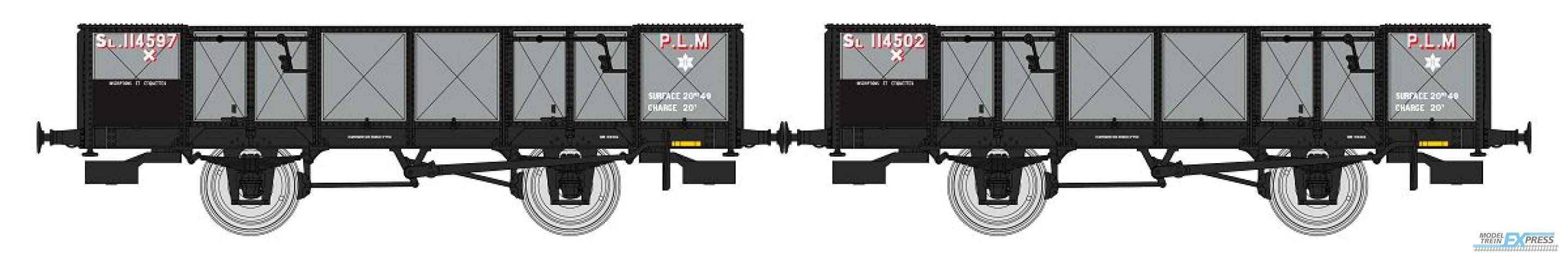 REE models WB-812 Set of 2 PLM Gondola 4 doors, steel, grey, SL 114597 et SL 114502 PLM Era II
