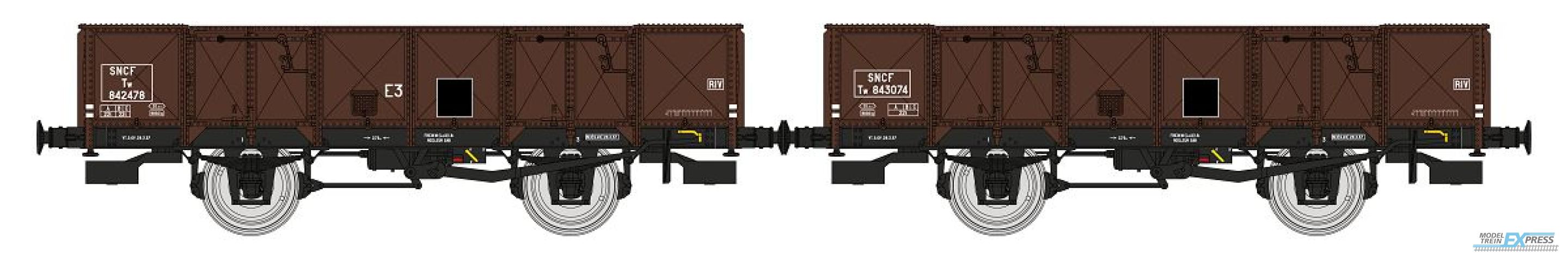 REE models WB-822 Set of 2 PLM Gondola 4 doors, brown 540, Tw 842478 Tw 843074 SNCF Era III B