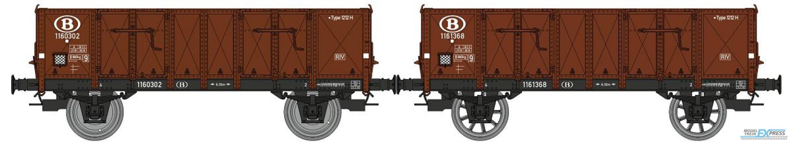 REE models WB-923 Set of 2 gondola steel body n°1160302 & 1161368 SNCB Era. III