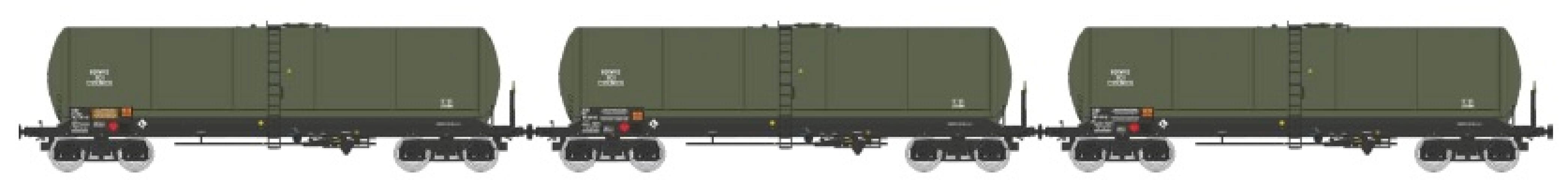 REE models WB-939 Set de 3 Citernes ANF Longues, bogie Y23S « ESSENCE DES ARMEES » Ep.V