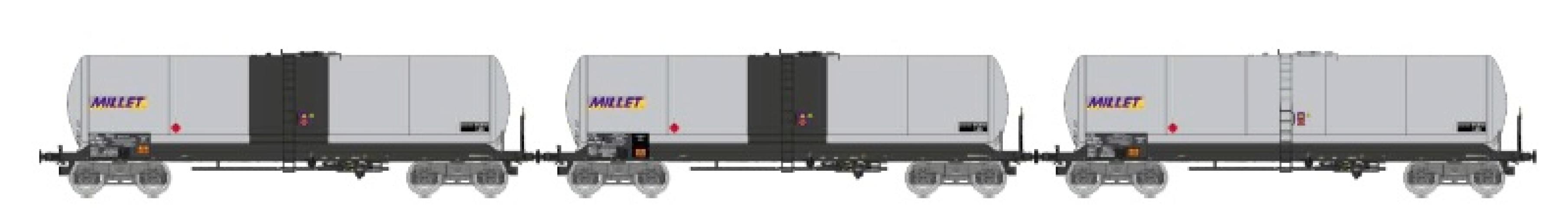 REE models WB-943 Set de 3 Citernes ANF Longues, bogie Y23S « MILLET S.A. » Ep. V-VI