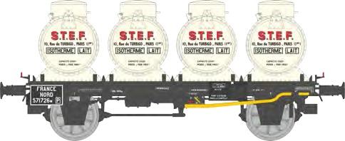 REE models WB-953 Flat car with 4 milk containers "STEF" Era II NORD