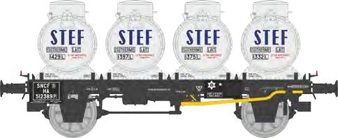 REE models WB-956 Flat car with 4 milk containers "STEF" Era IIIa SNCF