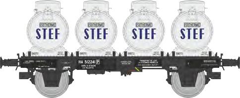 REE models WB-958 Flat car with 4 milk containers "STEF" Era III SNCF