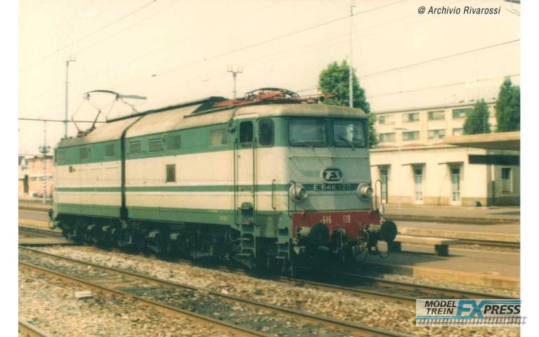 Rivarossi 2869S FS, electric locomotive E.646 2nd series green/grey aluminium stripes, black bogies, ep. IV, with DCC Sound decoder