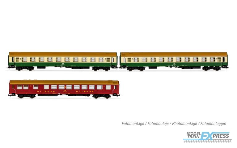 Rivarossi 4345 DR 3-unit pack coaches type OSShD B  WR gren/beige resp red