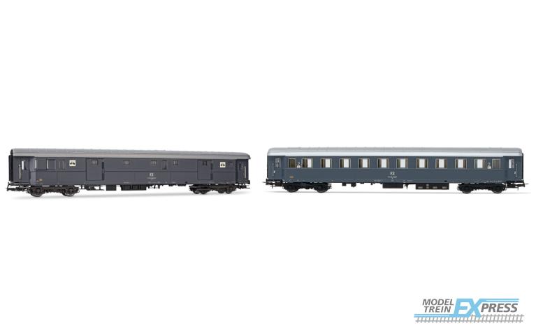 Rivarossi 4366 FS, 2-unit pack, Dz 83000 luggage van for bicycles transport + Type 1946 Bz 33010 2nd class, grey livery, ep. IVb