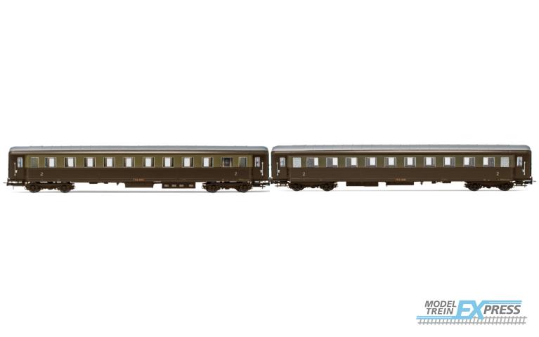 Rivarossi 4367 FS, 2-unit pack Bz 33010 Type 1946 2nd class, one with "ristoro" compartment, castano/isabella livery, ep. IIIb