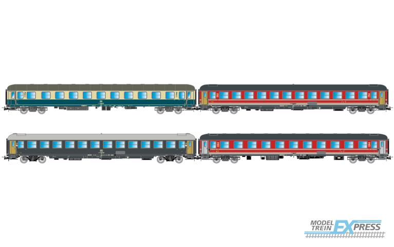 Rivarossi 4375 FS/DB, 4-unit pack 2 "Italien-Holland-Express", DB Bcm 243 blue/beige, FS UIC-X 2nd cl. red-grey, FS UIC-X 2nd cl. grey + FS UIC-X '68 couchette red-grey, ep. V
