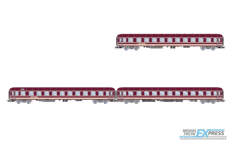 Rivarossi 4417 Euro-Express, 3-unit pack couchette coaches (Bcm243 + Bcm246 + Bvcmz), purple livery, ep. V-VI