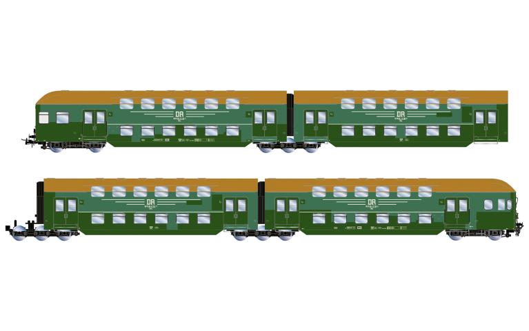 Rivarossi 4424 DR, 4-unit double decker coach with control cabin, livery with patches, ep. IV