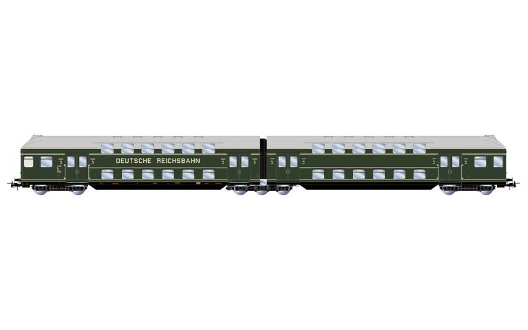 Rivarossi 4425 DR, 2-unit double decker coach, green livery wit 3rd class lettering, ep. III