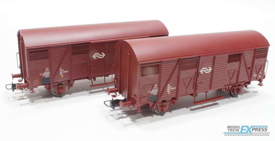 Rivarossi 6430 NS, 2-unit set closed wagons GS, brown livery, with open shutters, period IV