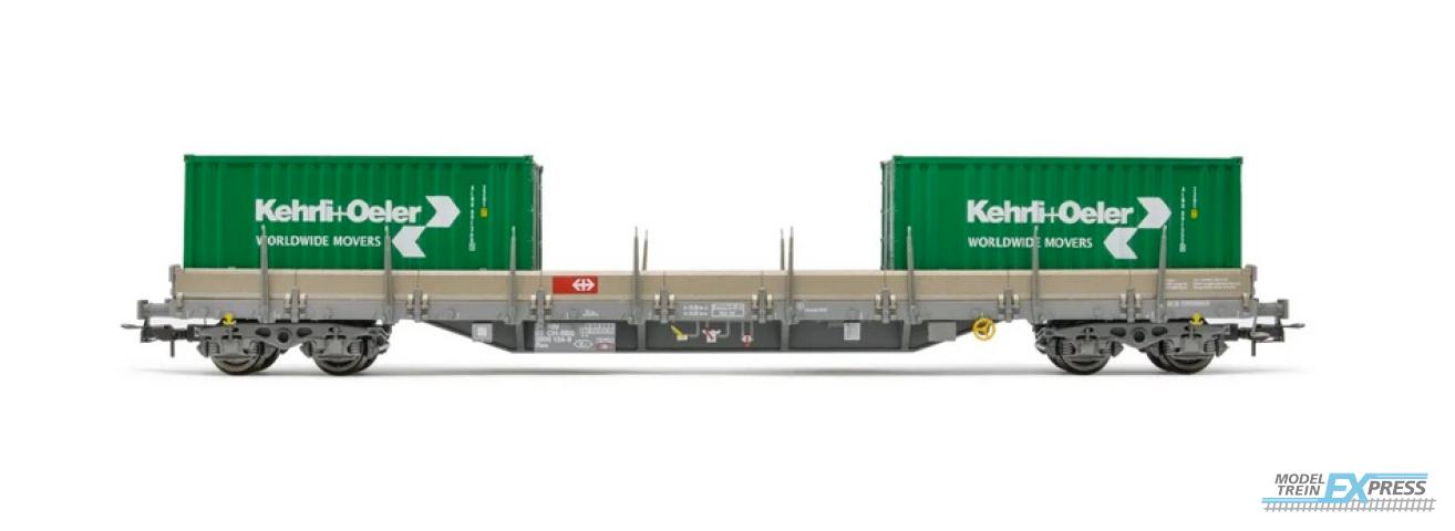 Rivarossi 6498 SBB, 4-axle stake wagon Res, loaded with 2 x 20' container "Kehrli & Oeler", period VI