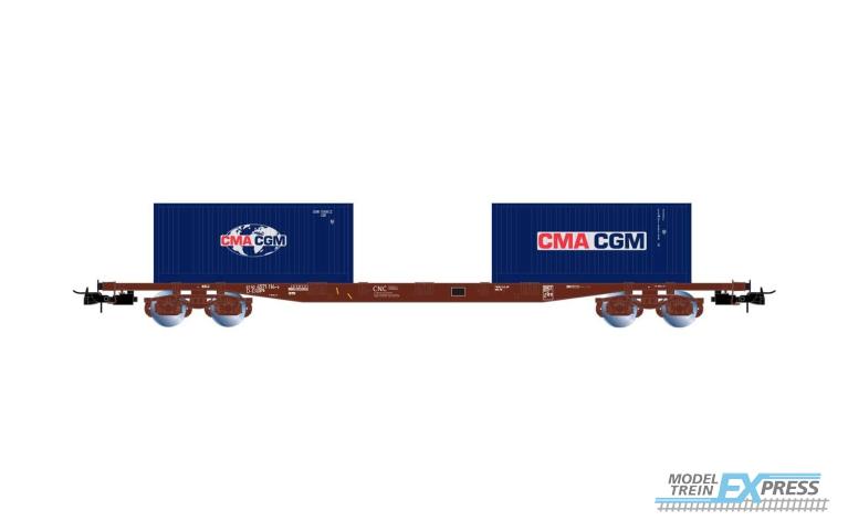 Rivarossi 6502 D-ERR 4-axle flat wagon Sgss brown livery loaded with 2 x 20 container CMA CGM