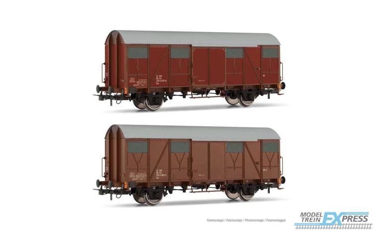 Rivarossi 6505 FS 2-units pack Gs closed wagons with flat walls brown livery ep IV